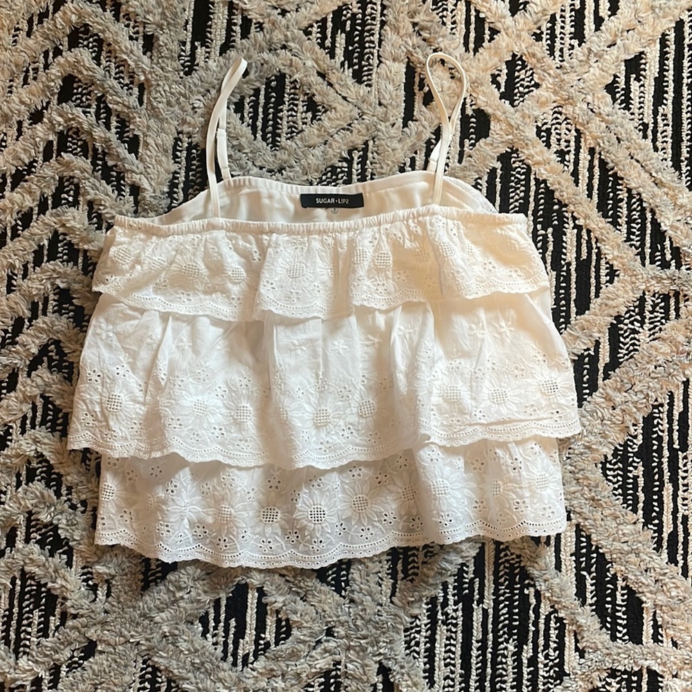 Supar Lips eyelet white floral tank. Size small